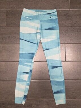 NIKE Dri-FIT Legend 2.0 Abstract Geometric Ribbon Wrap Tights Blue Teal Leggings